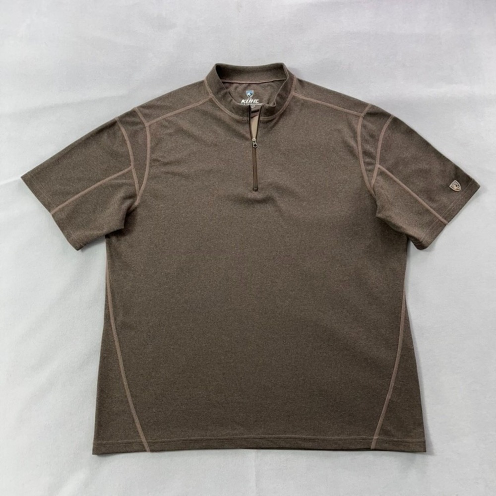 Kuhl Coffeenna Shirt Men Large Brown 1/4 Zip Short Sleeve Band‎ Collar